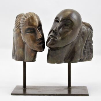 Sculpture intitulée "Tête à tête (bronze…" par Lode, Œuvre d'art originale, Bronze Monté sur Métal