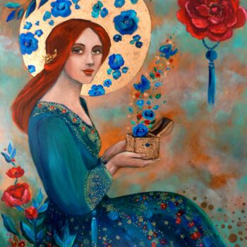 Peinture intitulée "L'offrande fleurie" par Loetitia Pillault, Œuvre d'art originale, Acrylique Monté sur Châssis en bois