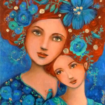 Painting titled "Tendresse bleue" by Loetitia Pillault, Original Artwork, Acrylic Mounted on Wood Stretcher frame