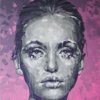 Malerei mit dem Titel "SAD PINK MOOD" von Krzysiek Logiński, Original-Kunstwerk, Acryl