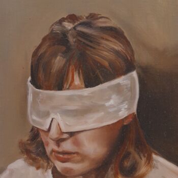 Schilderij getiteld "The blindfold." door Loïc Desroeux, Origineel Kunstwerk, Olie