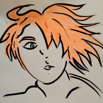 "cheveux orange" başlıklı Resim Loic Maxamber tarafından, Orijinal sanat, Mürekkep