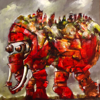 Peinture intitulée "Rock around elephant" par Loic Tarin (Doudoudidon), Œuvre d'art originale, Acrylique