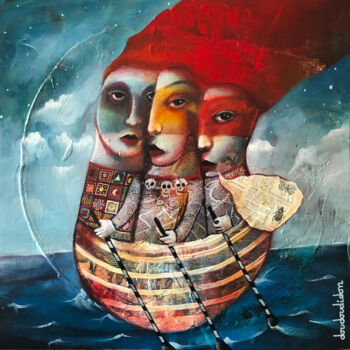 Peinture intitulée "La barque d'Avalon" par Loic Tarin (Doudoudidon), Œuvre d'art originale, Acrylique