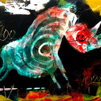 Painting titled "Rhinostalgique" by Loic Tarin (Doudoudidon), Original Artwork, Acrylic