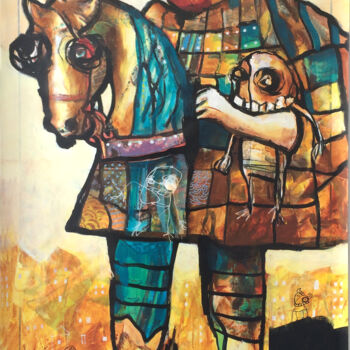 Painting titled "le cavalier de piqu…" by Loic Tarin (Doudoudidon), Original Artwork, Acrylic Mounted on Aluminium
