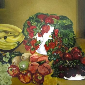 Painting titled "Nature Morte Fruits…" by Lola Jumaeva Novikova, Original Artwork, Oil