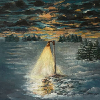 Painting titled "Nuit hivernale" by Lola Jumaeva Novikova, Original Artwork, Oil