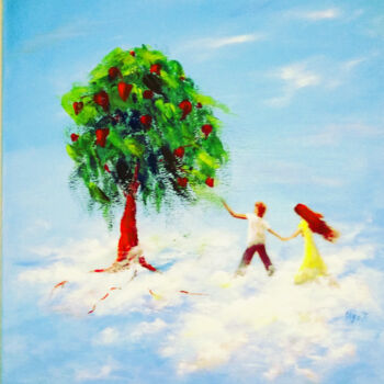 绘画 标题为“The lover tree Surr…” 由Olga Tsyhypko, 原创艺术品, 丙烯 安装在木质担架架上