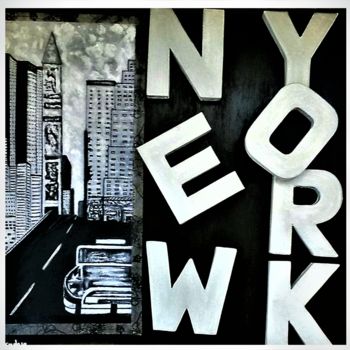 Painting titled "New York Typo" by Lola Design59, Original Artwork, Acrylic