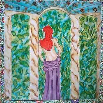 Painting titled "FEMME LES THERMES" by Lola Design59, Original Artwork, Stained glass painting Mounted on Wood Panel