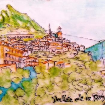 Peinture intitulée "TENDE VILLAGE FRAN¢…" par Lola Design59, Œuvre d'art originale, Peinture vitrail Monté sur Panneau de bo…