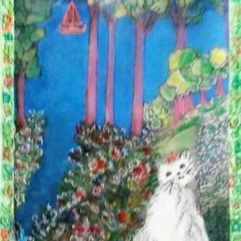 Painting titled "Ange au Jardin" by Lola Design59, Original Artwork, Acrylic