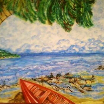 Painting titled "AU SUD LA PLAGE" by Lola Design59, Original Artwork, Pastel Mounted on Wood Panel