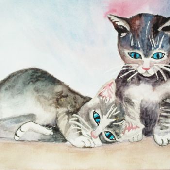 Peinture intitulée "chatons" par Jade, Œuvre d'art originale