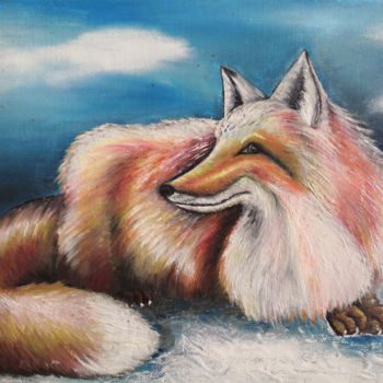 Painting titled "Renard" by Olga Leteinturier (Lolik), Original Artwork, Oil Mounted on Wood Stretcher frame