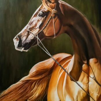 Painting titled "arabic horse prtrait" by Nick Kozyrev, Original Artwork, Oil