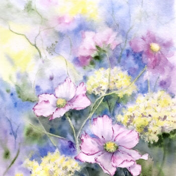 Pintura intitulada "Wildflowers Flowers…" por Lolita Ros, Obras de arte originais, Aquarela