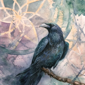 Schilderij getiteld "Crow 1 The world of…" door Lolita Ros, Origineel Kunstwerk, Aquarel