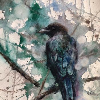 Painting titled "Crow 2 The world of…" by Lolita Ros, Original Artwork, Watercolor