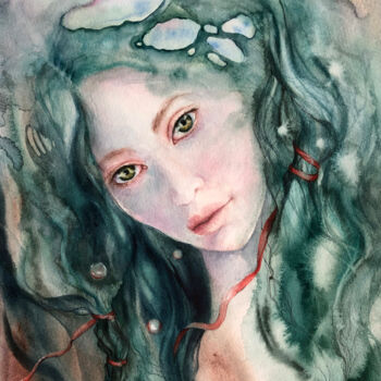 Картина под названием "Woman Mermaid Paint…" - Lolita Ros, Подлинное произведение искусства, Акварель