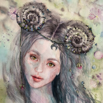 Painting titled "Forest Fairy Woman…" by Lolita Ros, Original Artwork, Watercolor