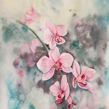 Painting titled "Orchid Watercolor F…" by Lolita Ros, Original Artwork, Watercolor