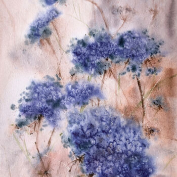 Pintura intitulada "Wildflowers Blue Fl…" por Lolita Ros, Obras de arte originais, Aquarela