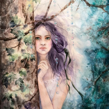 Painting titled "Forest Fairy Femme…" by Lolita Ros, Original Artwork, Watercolor