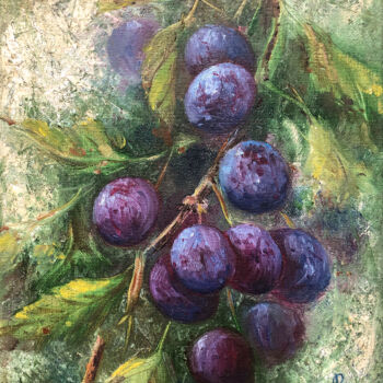 Картина под названием "Plum Fruit Painting" - Lolita Ros, Подлинное произведение искусства, Масло