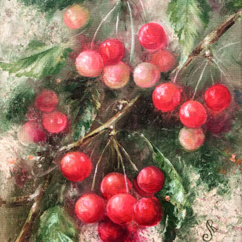 Painting titled "Fruits Cherry Cerise" by Lolita Ros, Original Artwork, Oil