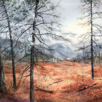 Peinture intitulée "Forest Painting Sun…" par Lolita Ros, Œuvre d'art originale, Aquarelle