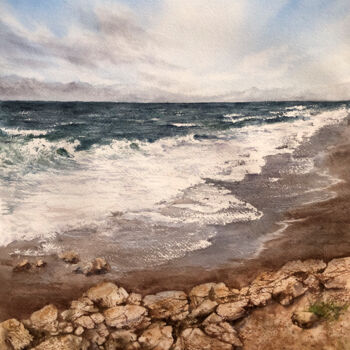 Картина под названием "Sea Paysage Marin" - Lolita Ros, Подлинное произведение искусства, Акварель