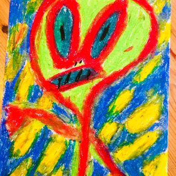 Peinture intitulée "Alien" par Free Man, Œuvre d'art originale, Pastel