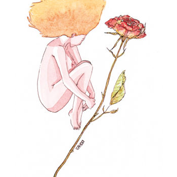 Drawing titled "Blooming" by Laure Maniere, Original Artwork, Watercolor