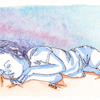 Dibujo titulada "Dreaming" por Laure Maniere, Obra de arte original, Acuarela