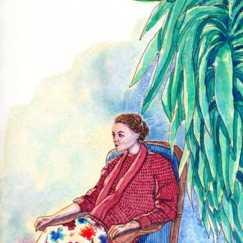 Dibujo titulada "Lady Blue" por Laure Maniere, Obra de arte original, Acuarela