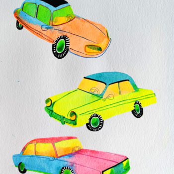「Crazy cars」というタイトルの描画 Laure Maniereによって, オリジナルのアートワーク, インク