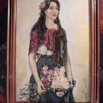 Painting titled "The roses seller" by Vranceanu Aurelian, Original Artwork, Oil