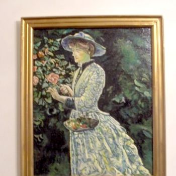 Schilderij getiteld "woman with roses" door Vranceanu Aurelian, Origineel Kunstwerk, Olie
