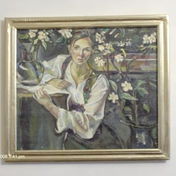 Painting titled "woman with cherry f…" by Vranceanu Aurelian, Original Artwork, Oil
