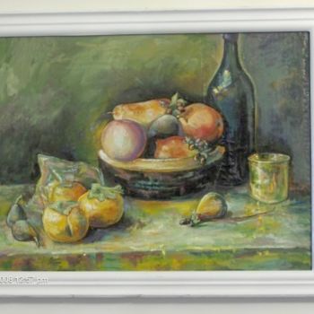 Painting titled "fruit and golden can" by Vranceanu Aurelian, Original Artwork, Oil