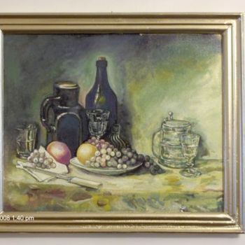 Painting titled "grapes & wine" by Vranceanu Aurelian, Original Artwork, Oil