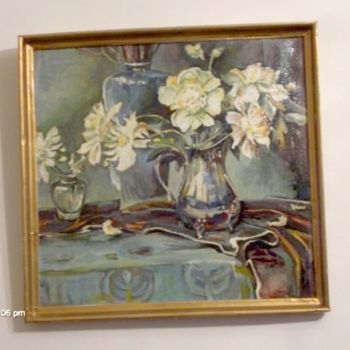 Painting titled "white peonys" by Vranceanu Aurelian, Original Artwork, Oil