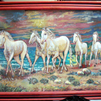 Pintura intitulada "white horses" por Vranceanu Aurelian, Obras de arte originais, Óleo