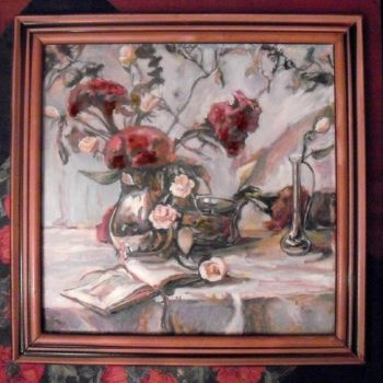 Painting titled "Still life with red…" by Vranceanu Aurelian, Original Artwork, Oil