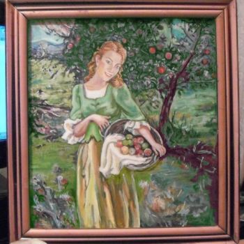 Painting titled "Apple girl" by Vranceanu Aurelian, Original Artwork, Oil