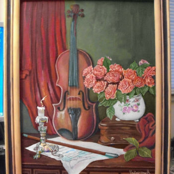 Painting titled "Decor-with-violin-a…" by Vranceanu Aurelian, Original Artwork, Oil