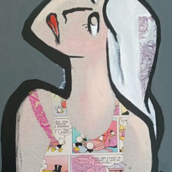 Painting titled "Lucie s'est habillée" by Slong., Original Artwork, Acrylic Mounted on Wood Stretcher frame