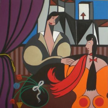 Painting titled "You & Me in a bar" by Helene, Original Artwork, Oil
